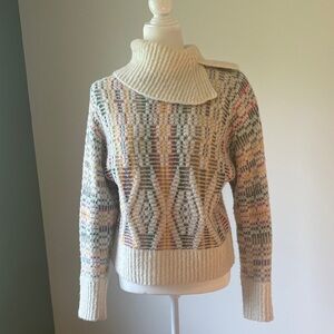 Anthropologie Cream Multicolor Cowl Neck Sweater